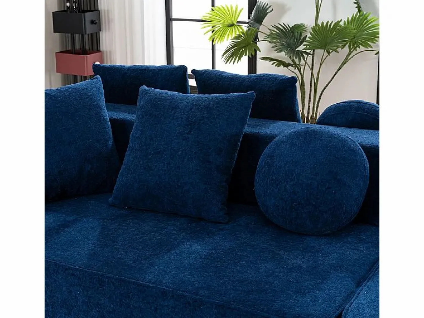 DripeX Sofá Modular|Sofás Club|Sofá panorámico 5 plazas modular - de tejido Chenilla - con 6 cojines - 263x171x66cm
