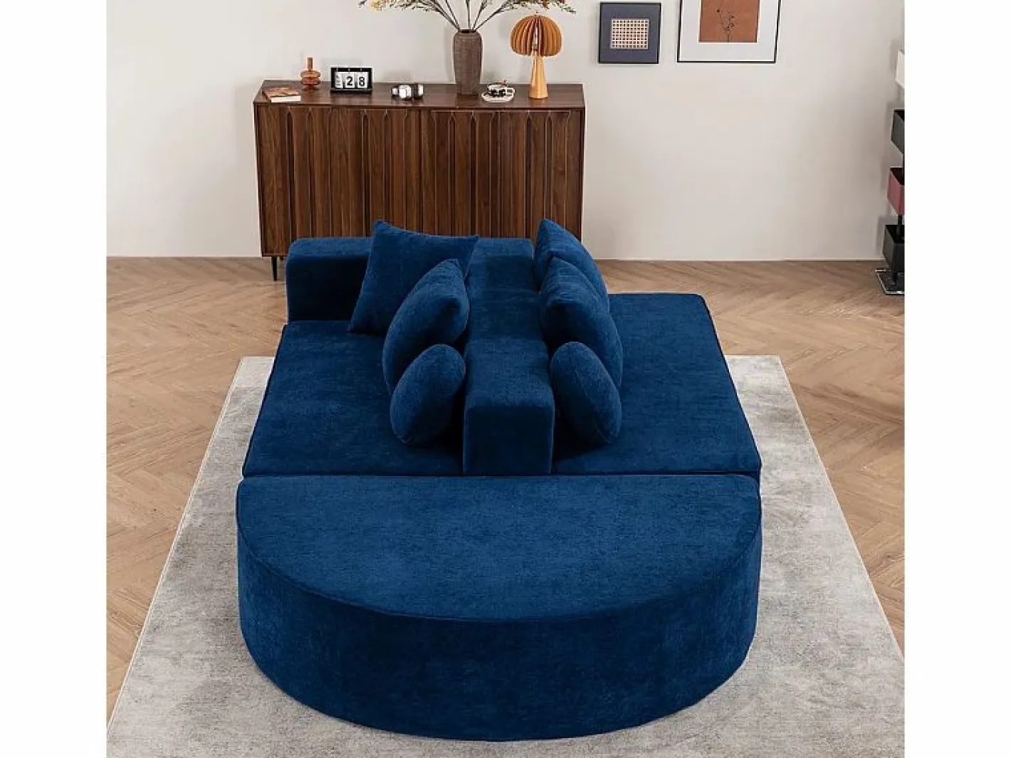 DripeX Sofá Modular|Sofás Club|Sofá panorámico 5 plazas modular - de tejido Chenilla - con 6 cojines - 263x171x66cm