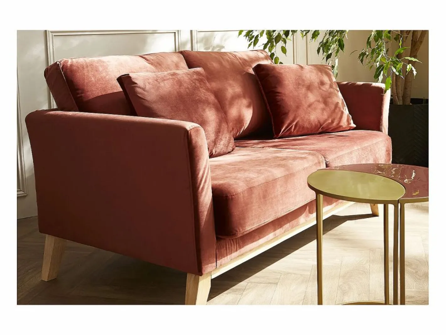 Miliboo Sofá 2 plazas nórdico desenfundable de terciopelo burdeos OSLO Rojo Best