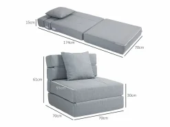 Sofá plegable 2 en 1, tejido de poliéster, (70 x 70 x 61 cm) Gris claro Outlet