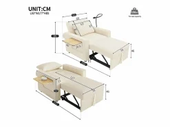 ModernLuxe Sofá plegable multifunción - con puertos de carga USB - con soporte para teléfono - Tejido de pana - Beige Outlet
