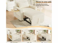 ModernLuxe Sofá plegable multifunción - con puertos de carga USB - con soporte para teléfono - Tejido de pana - Beige Outlet