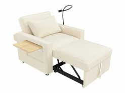ModernLuxe Sofá plegable multifunción - con puertos de carga USB - con soporte para teléfono - Tejido de pana - Beige Outlet