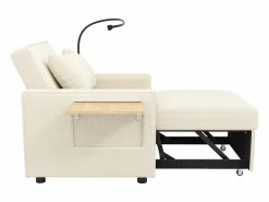 ModernLuxe Sofá plegable multifunción - con puertos de carga USB - con soporte para teléfono - Tejido de pana - Beige Outlet