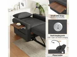 ModernLuxe Sillón Cama|Sofá plegable multifunción - con puertos de carga USB - con soporte para teléfono - Tejido de pana -
