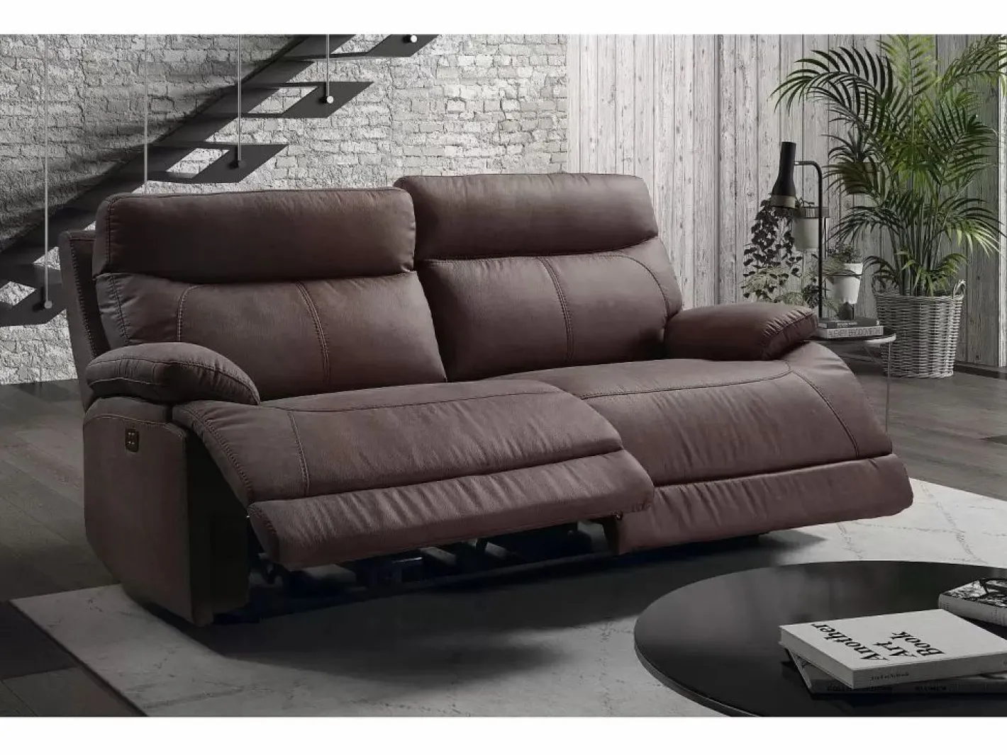 Sofá reclinable eléctrico de microfibra Ducka-Color Marrón-Sistema Eléctrico-Número de plazas 3 plazas^Les Tendances Outlet