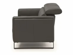 Sofá reclinable eléctrico de cuero Kinston-Gris oscuro-2 asientos fijos^Les Tendances