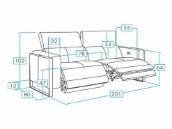 Sofá reclinable eléctrico de cuero Kinston-Gris oscuro-2 asientos fijos^Les Tendances