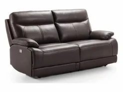 Sofá reclinable eléctrico de cuero Ducka-Marrón claro-Sistema Eléctrico-3 plazas^Les Tendances New