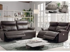 Sofá reclinable eléctrico de cuero Ducka-Marrón claro-Sistema Eléctrico-3 plazas^Les Tendances New