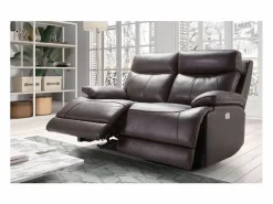 Sofá reclinable eléctrico de cuero Ducka-Marrón-Sistema Eléctrico-2 plazas^Les Tendances Clearance