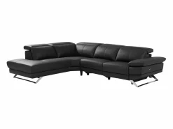 Vente-unique Sofá reclinable eléctrico de esquina izquierda PUNO II en piel de vacuno negra Negro Online