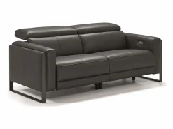 Les Tendances Sofá reclinable eléctrico de cuero Kinston-Gris oscuro-Sillón reclinable eléctrico de 3 plazas Gris antracita Hot