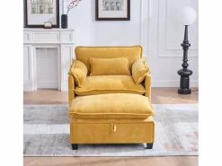Sofá recto - Sofá con bolsillos laterales y reposapiés con espacio de almacenamiento - para sala de estar y dormitorio Amarillo Clearance