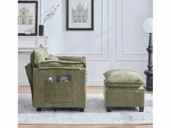 Sofá recto - Sofá con bolsillos laterales y reposapiés con espacio de almacenamiento - para sala de estar y dormitorio Verde Best