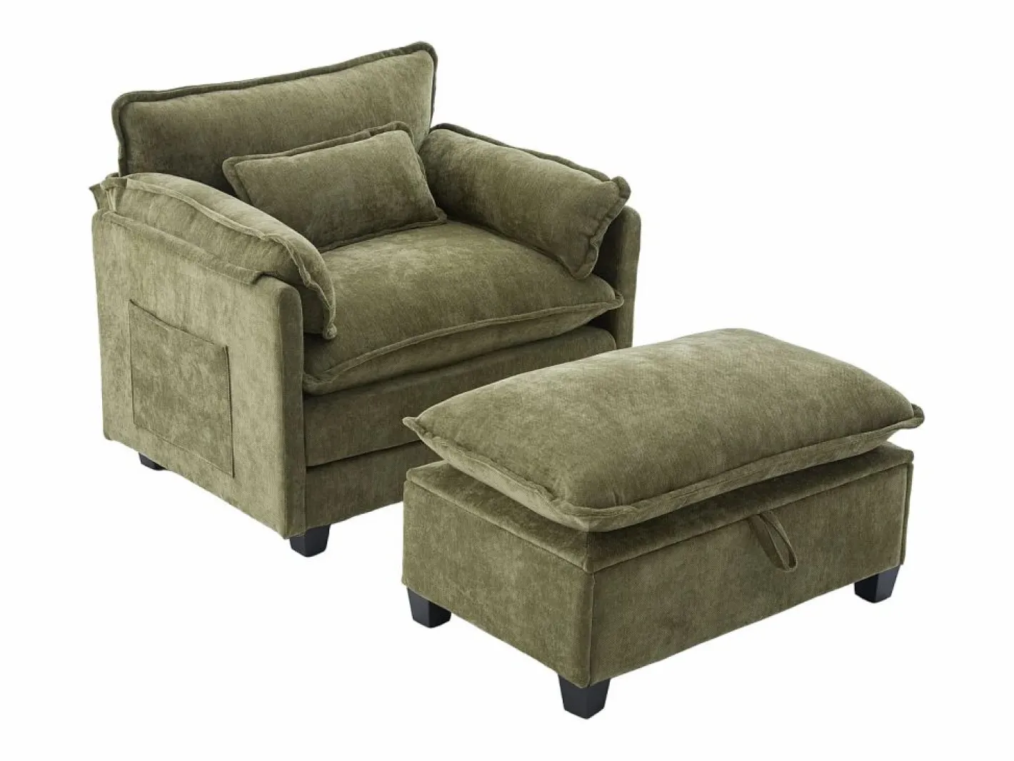 Sofá recto - Sofá con bolsillos laterales y reposapiés con espacio de almacenamiento - para sala de estar y dormitorio Verde Best