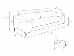 Sofá relax 3 plazas piel gris oscuro 6122^Angel Cerda Online