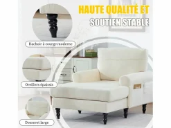 Sillón Escandinavo|Sofá Relax de 1 Plaza en Felpa - Respaldo Envolvente - Asiento Extra Profundo 100cm - Estructura 250kg - Ideal para Salón, Oficina y Balcón - Pies de Madera Maciza