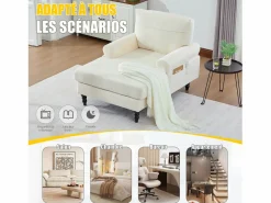 Sillón Escandinavo|Sofá Relax de 1 Plaza en Felpa - Respaldo Envolvente - Asiento Extra Profundo 100cm - Estructura 250kg - Ideal para Salón, Oficina y Balcón - Pies de Madera Maciza