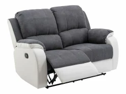 Vente-unique Sofá Relax|Sofá relax de 2 plazas de microfibra y piel sintética gris y blanco BRODY