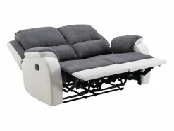 Vente-unique Sofá Relax|Sofá relax de 2 plazas de microfibra y piel sintética gris y blanco BRODY