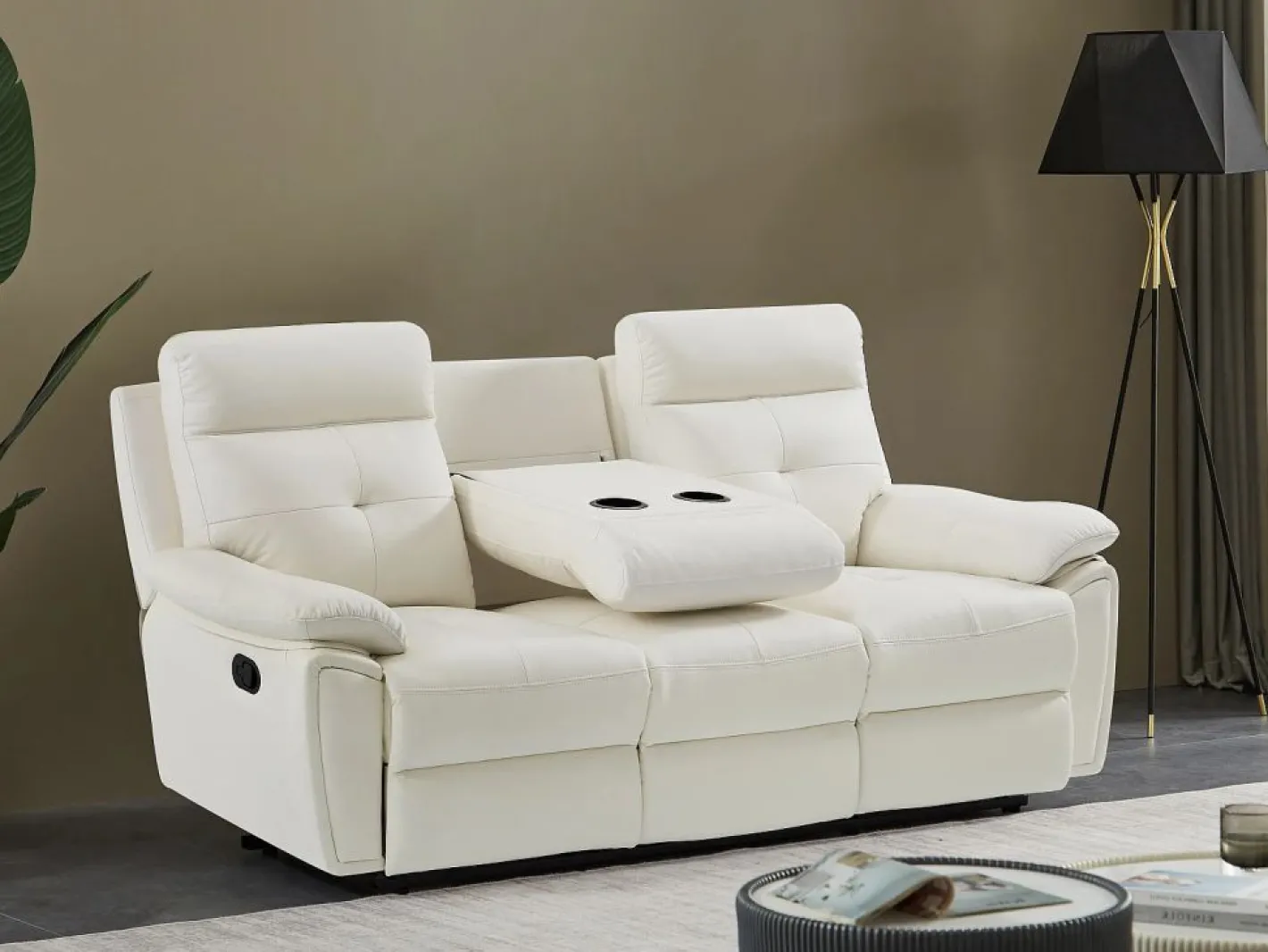 Vente-unique Sofá Relax|Sofá relax de 3 plazas de piel estilo contemporáneo VINETA