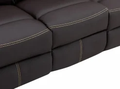 Sofá relax de 3+1 plazas de piel sintética marrón pespuntes beige CANBY^Vente-unique Outlet