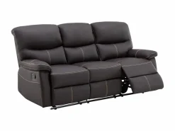 Sofá relax de 3+1 plazas de piel sintética marrón pespuntes beige CANBY^Vente-unique Outlet