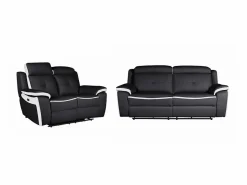 Vente-unique Conjunto Sofás|Sofá relax eléctrico 3+2 piel negro/blanco ANGELIQUE