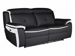 Vente-unique Sofá Relax|Sofá relax eléctrico 3 plazas piel negro/blanco ANGELIQUE