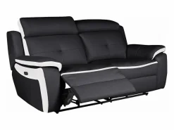 Vente-unique Sofá Relax|Sofá relax eléctrico 3 plazas piel negro/blanco ANGELIQUE
