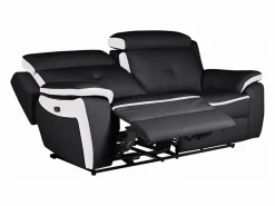 Vente-unique Sofá Relax|Sofá relax eléctrico 3 plazas piel negro/blanco ANGELIQUE