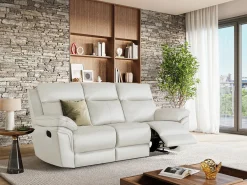 Vente-unique Sofá relax mecánico 3 plazas piel búfalo PAKITA Marfil Outlet