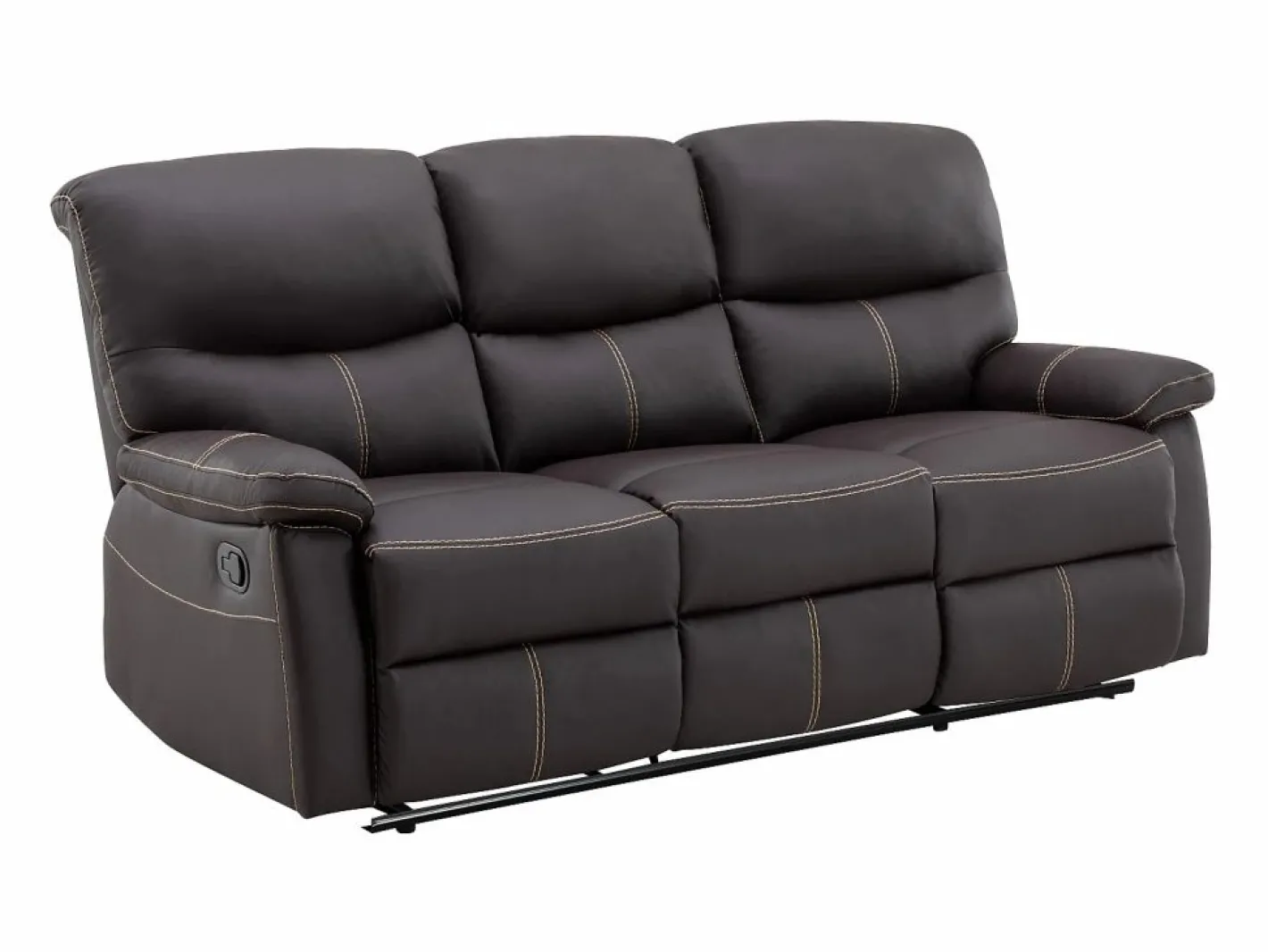 Vente-unique Sofá Relax|Sofá relax mecánico de 3 plazas de piel sintética marrón CANBY