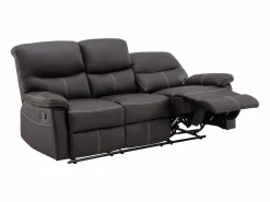 Vente-unique Sofá Relax|Sofá relax mecánico de 3 plazas de piel sintética marrón CANBY
