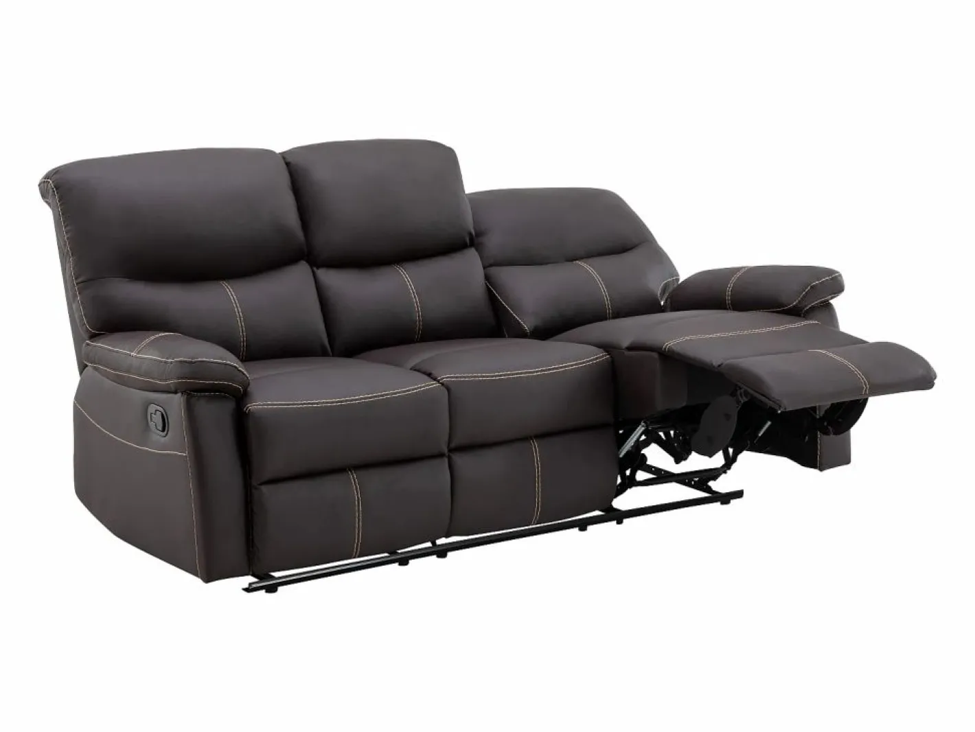 Vente-unique Sofá Relax|Sofá relax mecánico de 3 plazas de piel sintética marrón CANBY