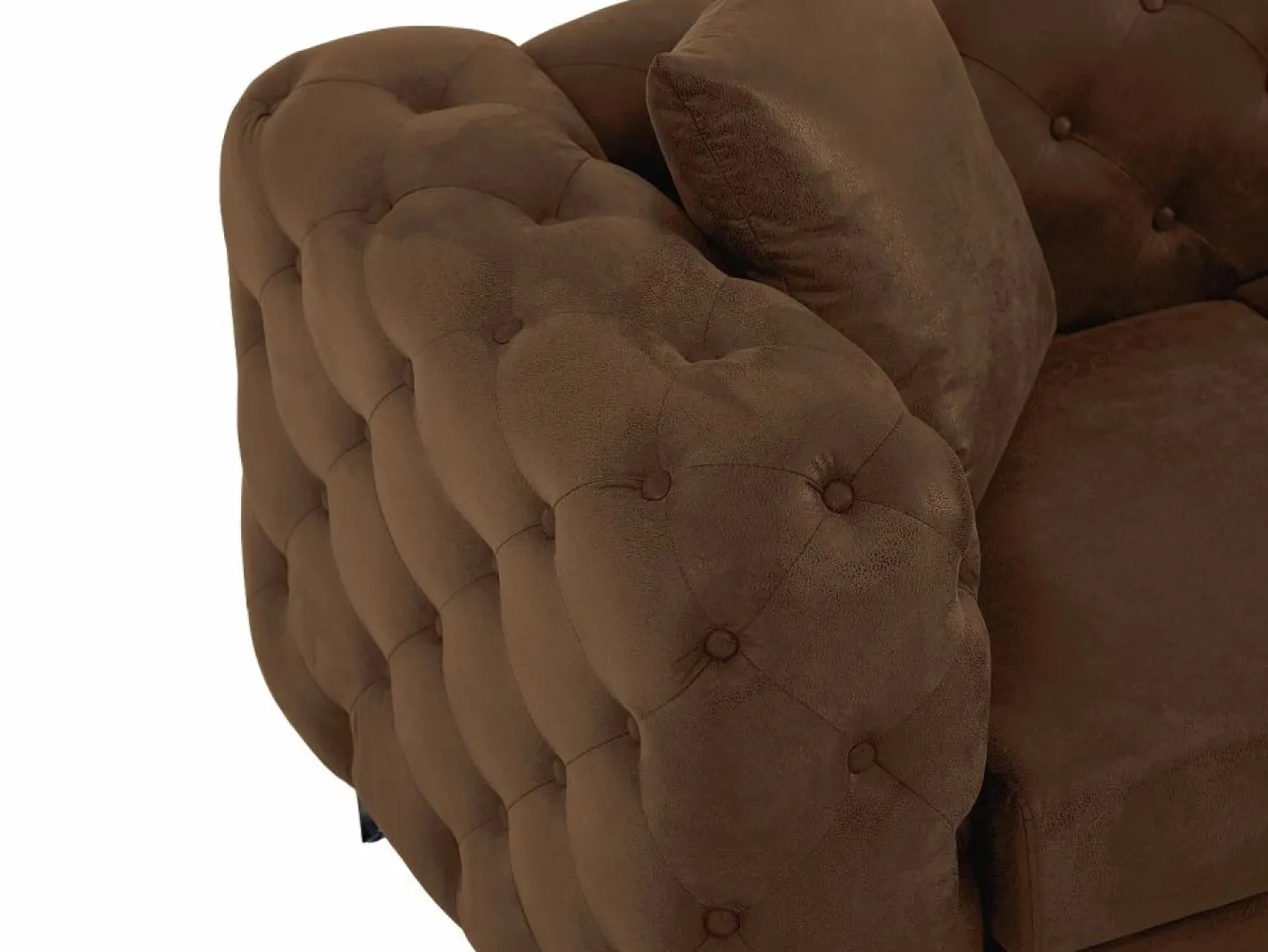 Sofá rinconera chesterfield reversible de microfibra efecto cuero envejecido marrón EDWINA^Vente-unique New