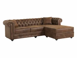 Sofá rinconera chesterfield de microfibra envejecido TOLEDO^Vente-unique New