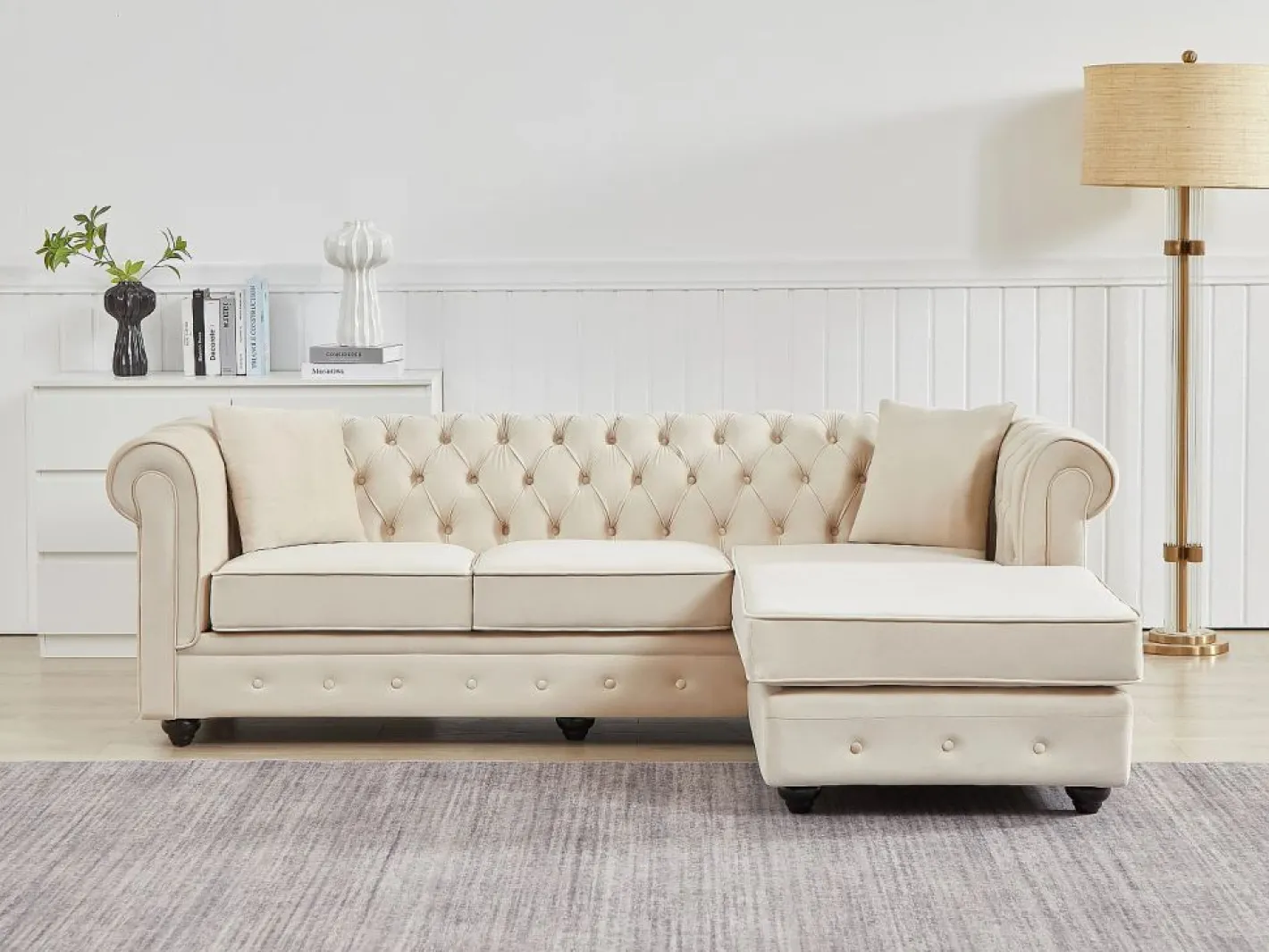 Vente-unique Todos Los Sofás|Sofá De Terciopelo|Sofá rinconera chesterfield reversible de terciopelo TOLEDO