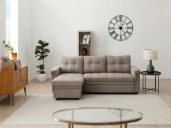 Vente-unique Sofá - 4 Plazas|Sofá rinconera convertible y reversible en tejido DERAMOP