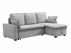 Vente-unique Sofá rinconera convertible y reversible en tejido ZAKILA Gris claro New