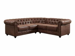Vente-unique Sofá rinconera de microfibra envejecida color marrón CHESTERFIELD Marru00f3n Clearance