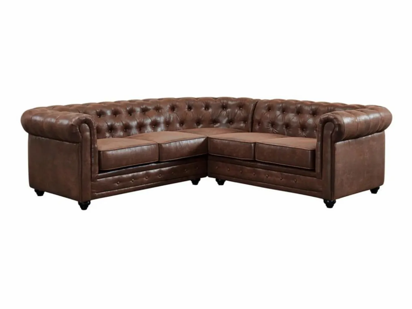 Vente-unique Sofá rinconera de microfibra envejecida color marrón CHESTERFIELD Marru00f3n Clearance