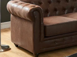 Vente-unique Sofá rinconera de microfibra envejecida color marrón CHESTERFIELD Marru00f3n Clearance