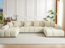 Vente-unique Sofá Xxl|Sofá rinconera de tela con efecto acolchado estilo diseño BERENIA