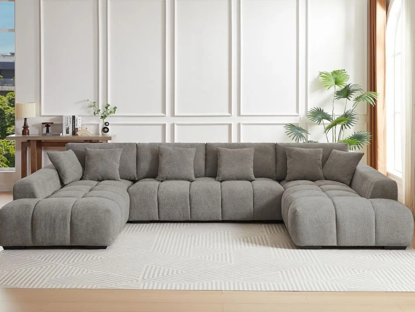 Vente-unique Sofá Xxl|Sofá rinconera de tela acolchado con efecto matelassé de estilo diseño BERENIA