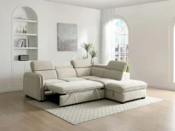 Vente-unique Sofá De Tela|Sofá Cama|Sofá rinconera derecha convertible y puf en tela BALOTIA