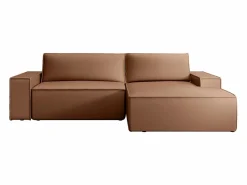 Vente-unique Sofá rinconera derecha de tela efecto cuero color marrón AMELIA Marru00f3n Online