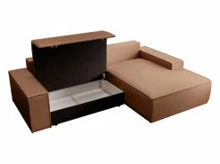 Vente-unique Sofá rinconera derecha de tela efecto cuero color marrón AMELIA Marru00f3n Online