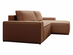Vente-unique Sofá rinconera derecha de tela efecto cuero color marrón AMELIA Marru00f3n Online